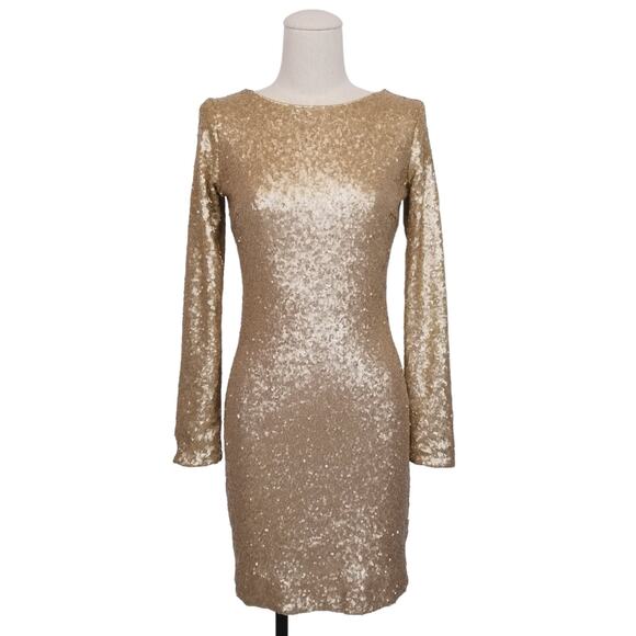 Dress The Population Gold Mini Sequin Bodycon Dress Sz Small - Picture 2 of 10